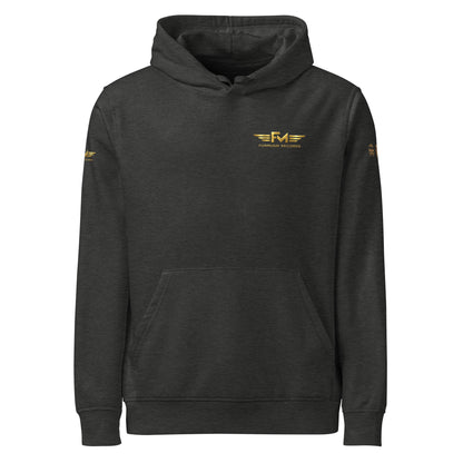 Unisex Bio-Hoodie von Sportswear Iron Monkey 23 in dunklem Grau, nachhaltiger Midweight Hoodie mit Drum-Design.