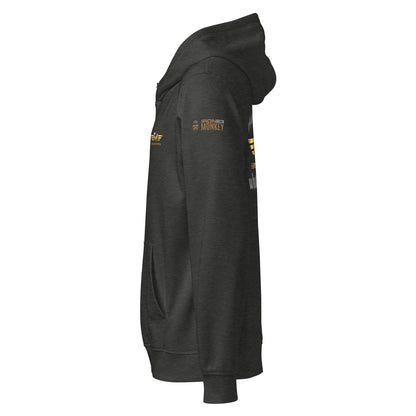 Unisex Bio-Hoodie von Sportswear Iron Monkey 23 in Dunkelgrau, nachhaltiger Midweight Hoodie mit Musiker-Design auf der linken Seite