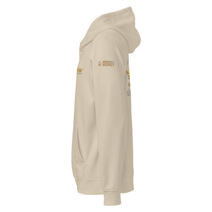 Unisex Bio-Hoodie von Sportswear Iron Monkey 23, nachhaltiger Midweight Hoodie mit Drommert-Design in Desert Dust Farbe.