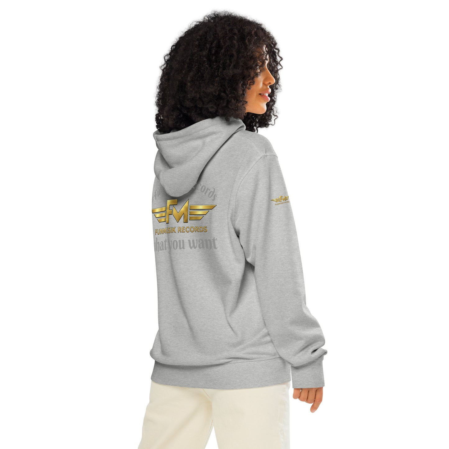 Unisex Bio-Hoodie von Sportswear Iron Monkey 23 in Heather-Grey, nachhaltiger Midweight Hoodie mit Druck auf der Rückseite.