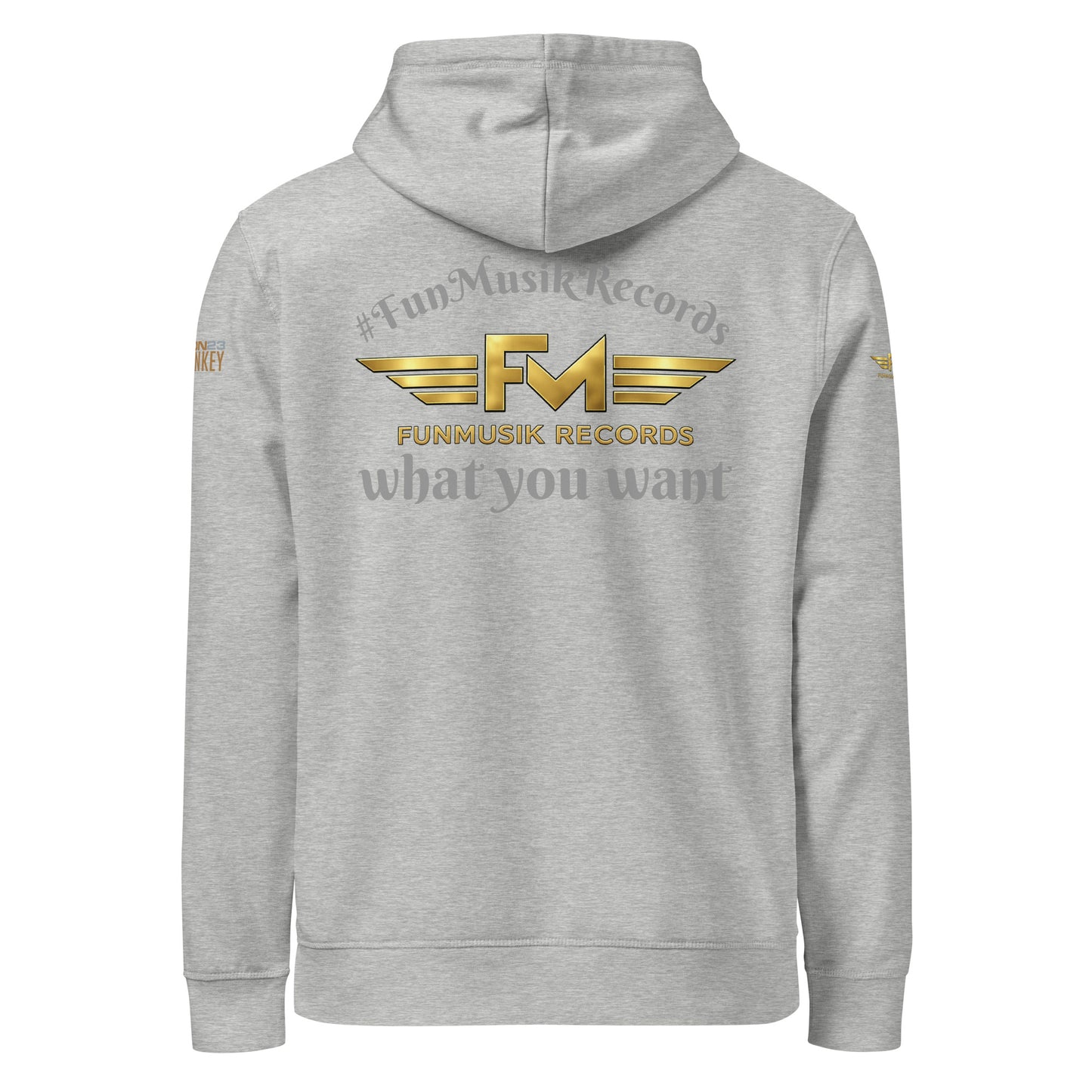 Unisex Bio-Hoodie von Sportswear Iron Monkey 23 in heather grau, nachhaltiger Midweight Hoodie mit musikalischem Druck, Rückenansicht