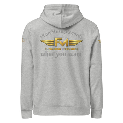 Unisex Bio-Hoodie von Sportswear Iron Monkey 23 in heather grau, nachhaltiger Midweight Hoodie mit musikalischem Druck, Rückenansicht