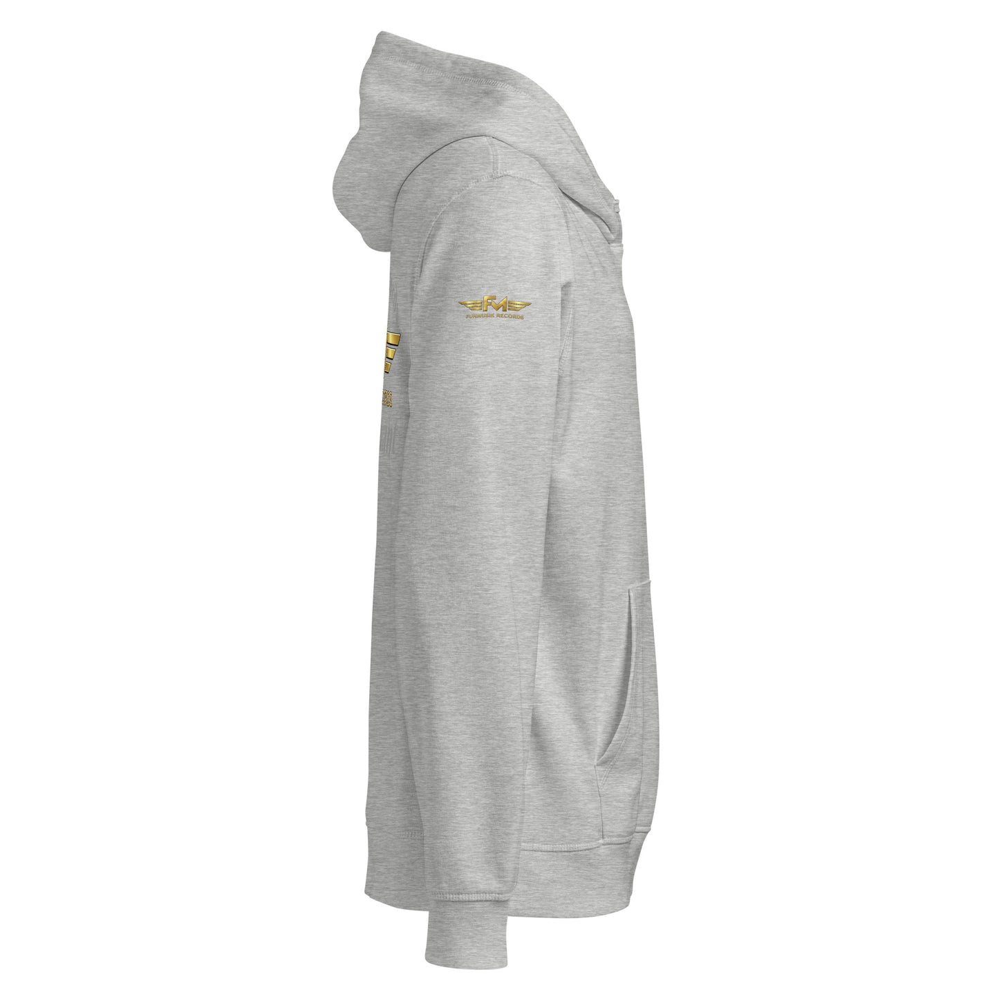 Unisex Bio-Hoodie von Sportswear Iron Monkey 23 in Heather-Grau, nachhaltiger Midweight Hoodie mit Drum-Design, Organic Baumwolle