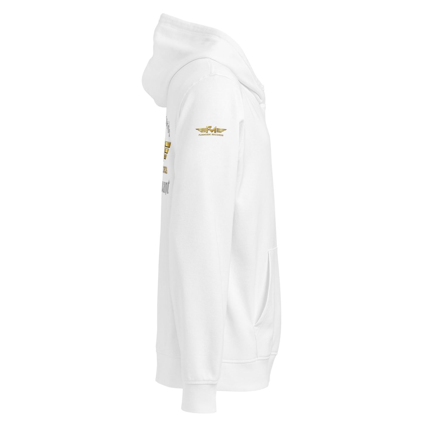 Unisex Bio-Hoodie von Sportswear Iron Monkey 23 in Weiß, nachhaltiger Midweight Hoodie mit cooler Drummer-Grafik auf der rechten Seite