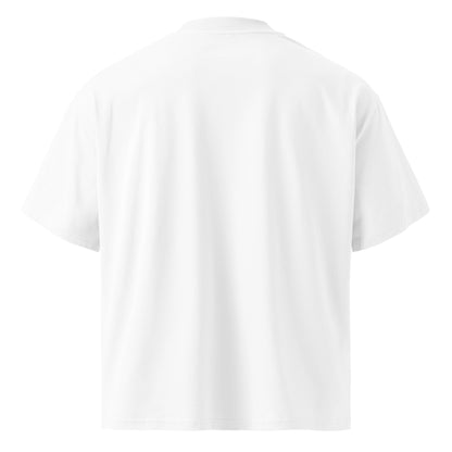 Unisex Bio-T-Shirt von Sportswear Iron Monkey 23, oversized mit weitem Kragen, weiß, Blick auf Rückenansicht.