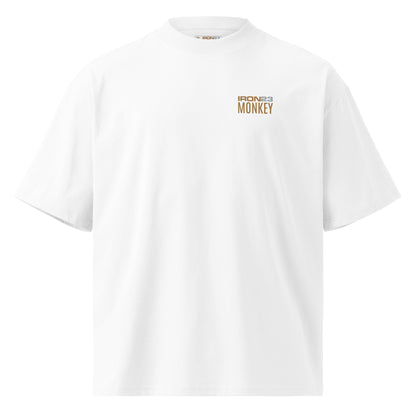 Unisex Bio-T-Shirt von Sportswear Iron Monkey 23, oversized, weiß, hoher Kragen, aus 100% Bio-Baumwolle im Streetwear-Stil