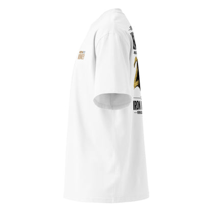 Unisex Bio-T-Shirt von Sportswear Iron Monkey 23, oversized, weiß, mit hohem Kragen aus 100% Bio-Baumwolle, Streetwear-Style