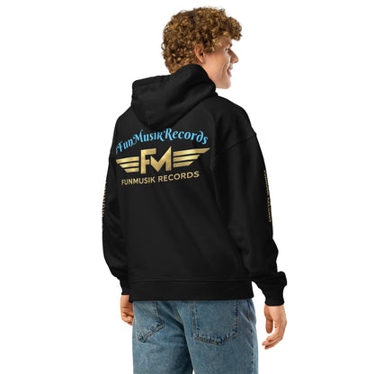 Lockerer schwarzer Bio-Hoodie für Unisex von Iron Monkey 23, nachhaltiges, oversized Design, Rückenansicht, bequem und lässig.