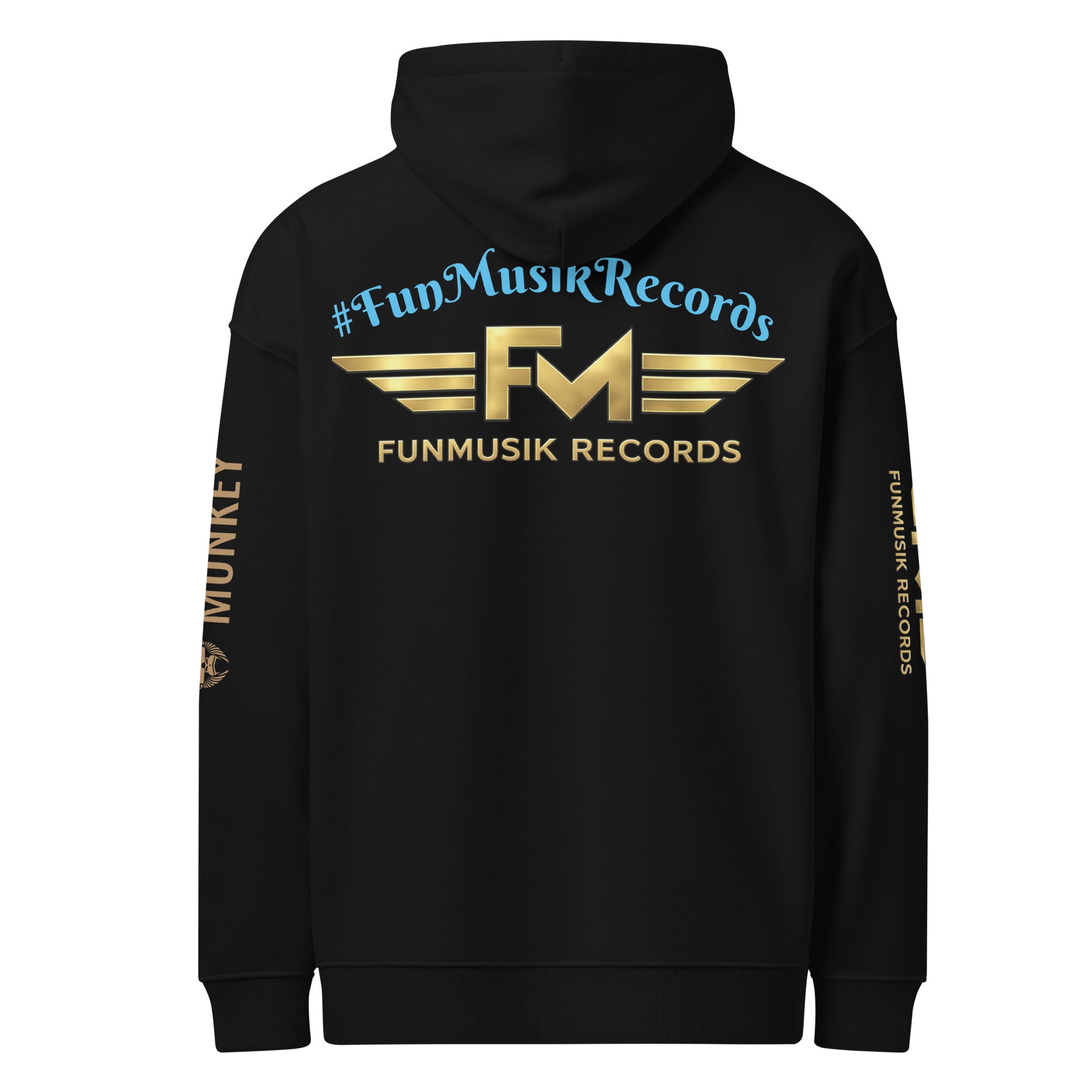 Unisex Bio-Hoodie von Iron Monkey 23, relaxte Passform, schwarze Farbe, nachhaltiges Bio-Material, hinten Ansicht, sportliches Design