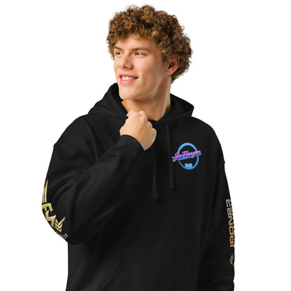 Unisex Bio-Hoodie von Sportswear Iron Monkey 23, lockerer Schnitt, schwarzes Organic-Design, nachhaltige Sportswear, vorne sichtbar