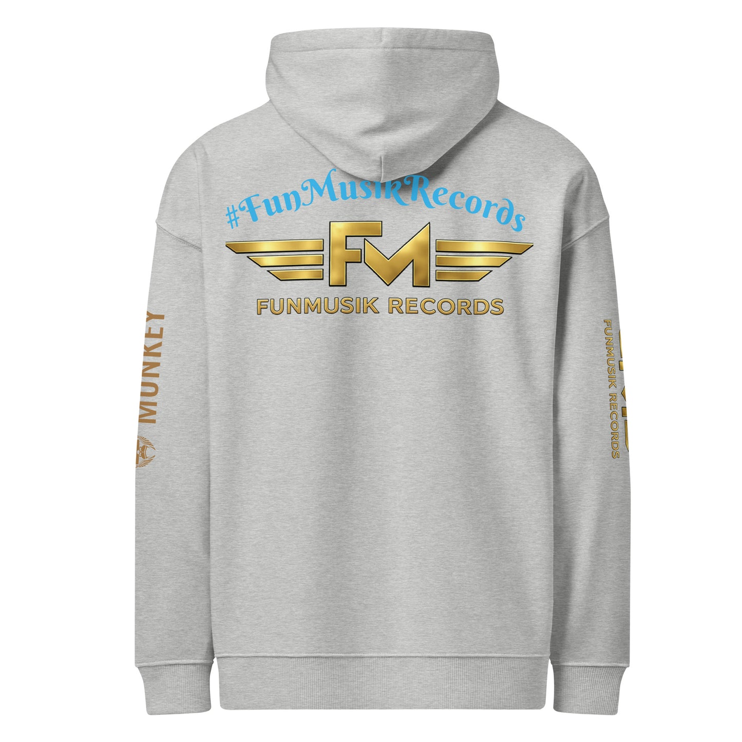 Unisex Bio-Hoodie von Sportswear Iron Monkey 23, lockeres Oversized Design in heather grau, nachhaltiges Organic Material sichtbar von hinten.