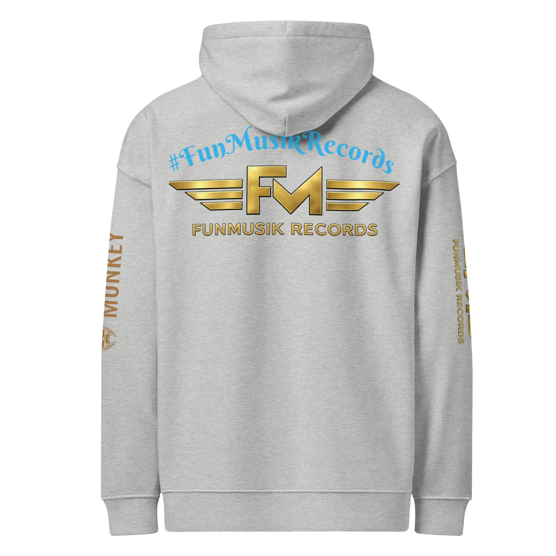 Unisex Bio-Hoodie von Sportswear Iron Monkey 23, lockeres Oversized Design in heather grau, nachhaltiges Organic Material sichtbar von hinten.