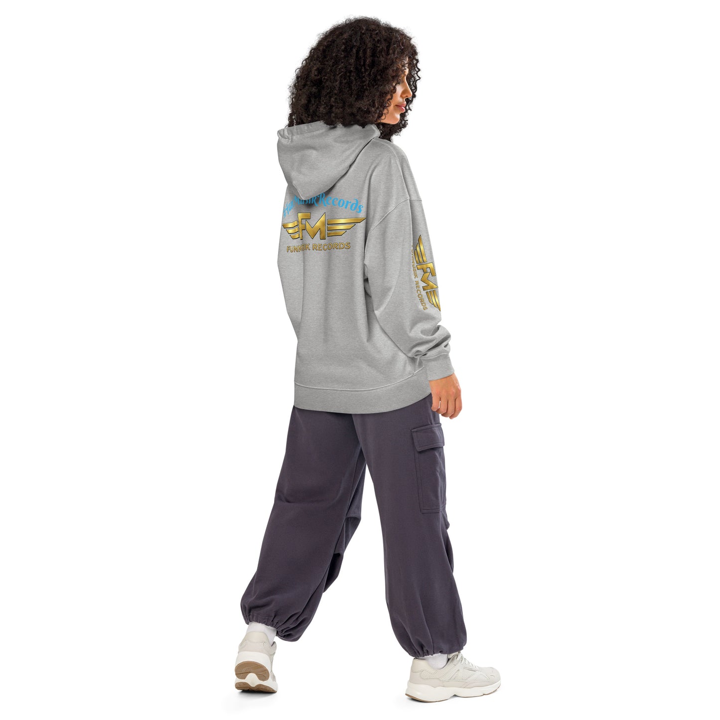 Unisex Bio-Hoodie von Iron Monkey 23, locker geschnitten, heather-grau, nachhaltiges Bioware, Rückenansicht, bequeme Sportswear.