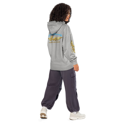 Unisex Bio-Hoodie von Iron Monkey 23, locker geschnitten, heather-grau, nachhaltiges Bioware, Rückenansicht, bequeme Sportswear.