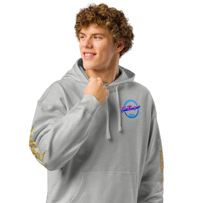 Unisex Bio-Hoodie von Iron Monkey 23 in heather grau, lockeres Oversized-Design, nachhaltige Bio-Baumwolle, vorne sichtbar.