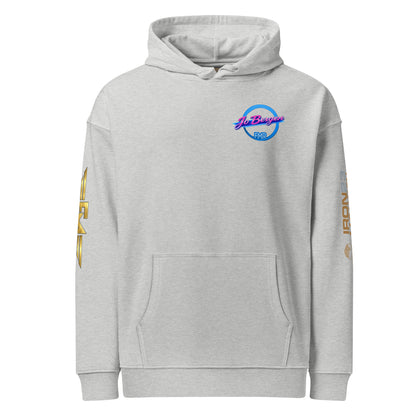 Lockerner Unisex Bio-Hoodie von Sportswear Iron Monkey 23 in heather grau, entspanntes Design, nachhaltige Organic-Baumwolle