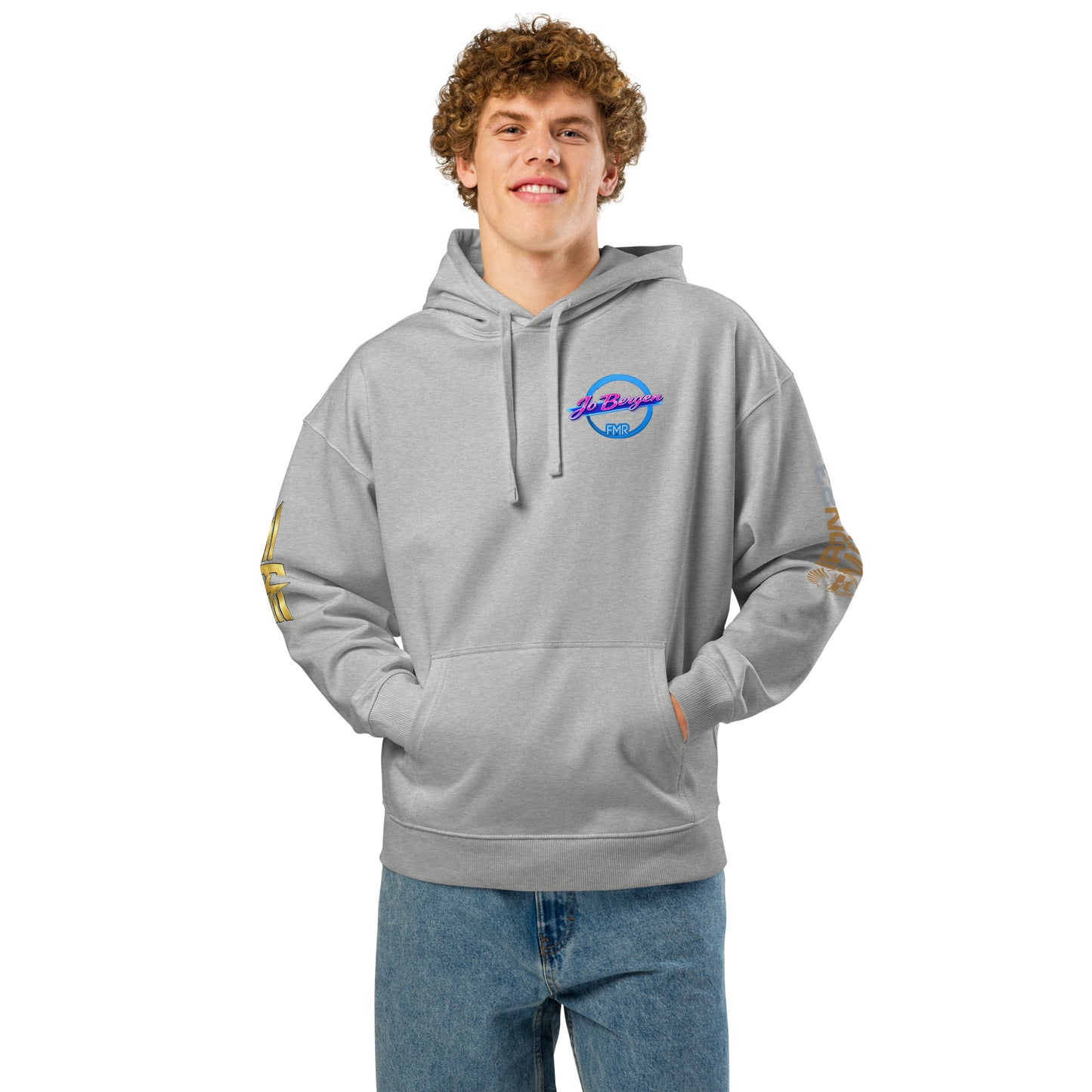 Unisex Bio-Hoodie von Sportswear Iron Monkey 23, locker geschnitten, heather-grau, nachhaltiges Bio-Material, entspannter Stil
