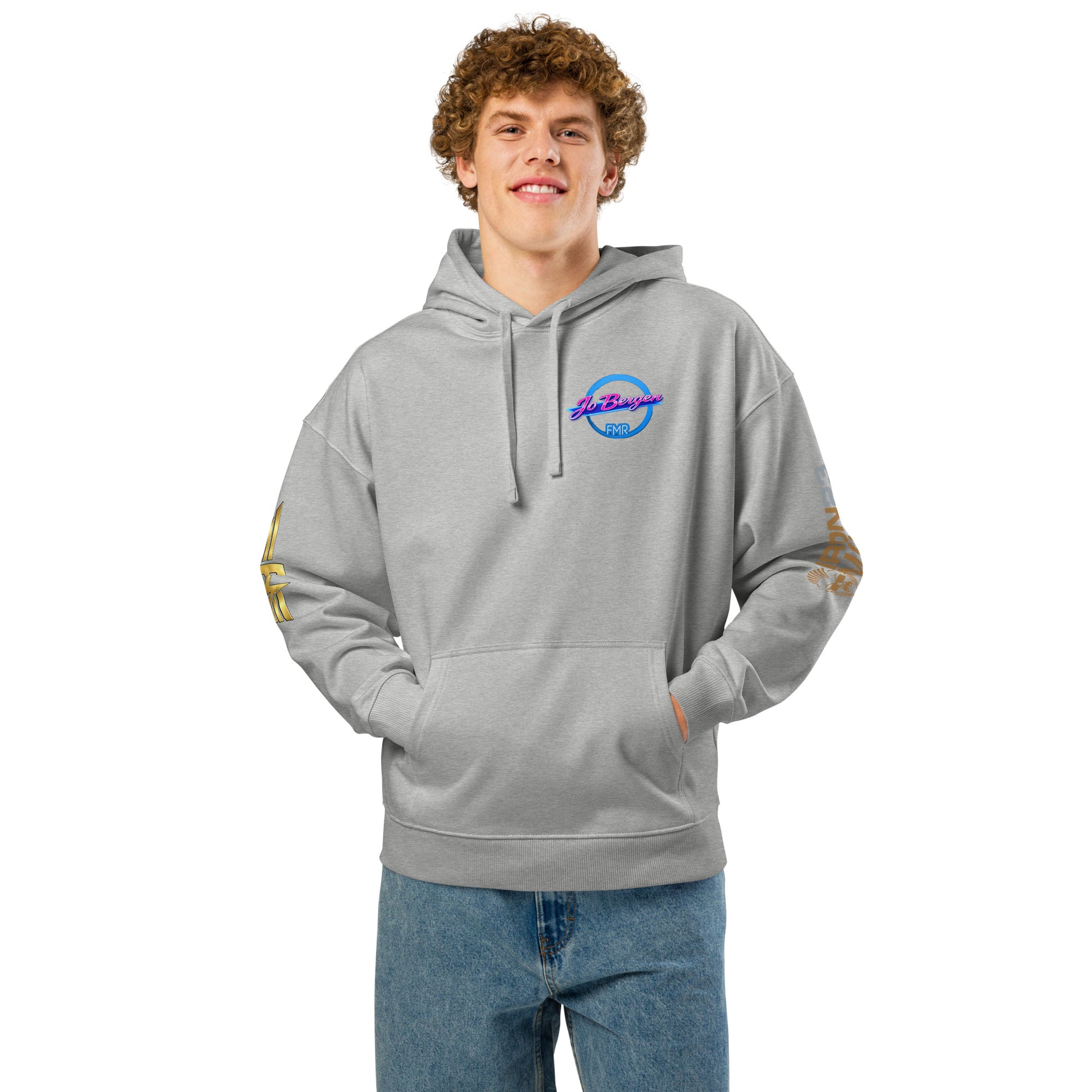 Unisex Bio-Hoodie von Sportswear Iron Monkey 23, locker geschnitten, heather-grau, nachhaltiges Bio-Material, entspannter Stil