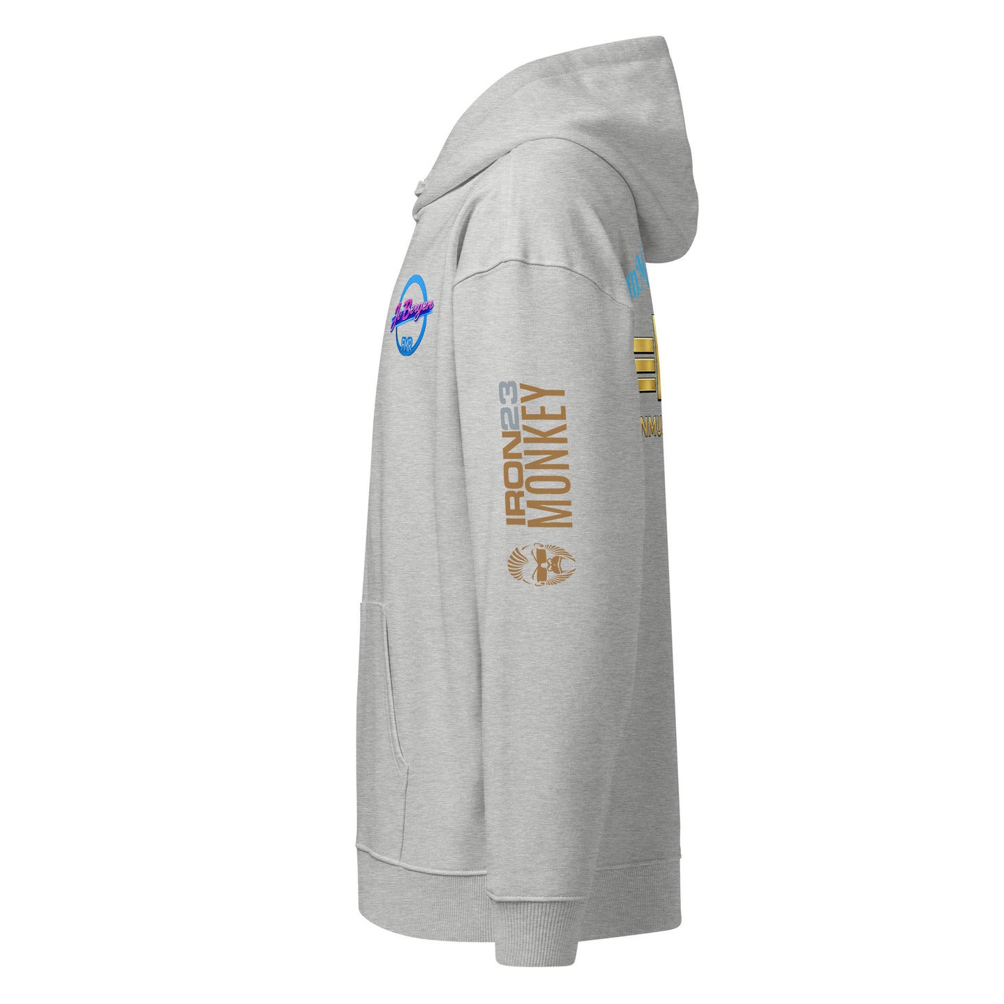 Lockerner Unisex Bio-Hoodie von Sportswear Iron Monkey 23, oversized, aus Bio-Baumwolle, heather grey, entspannter Schnitt.