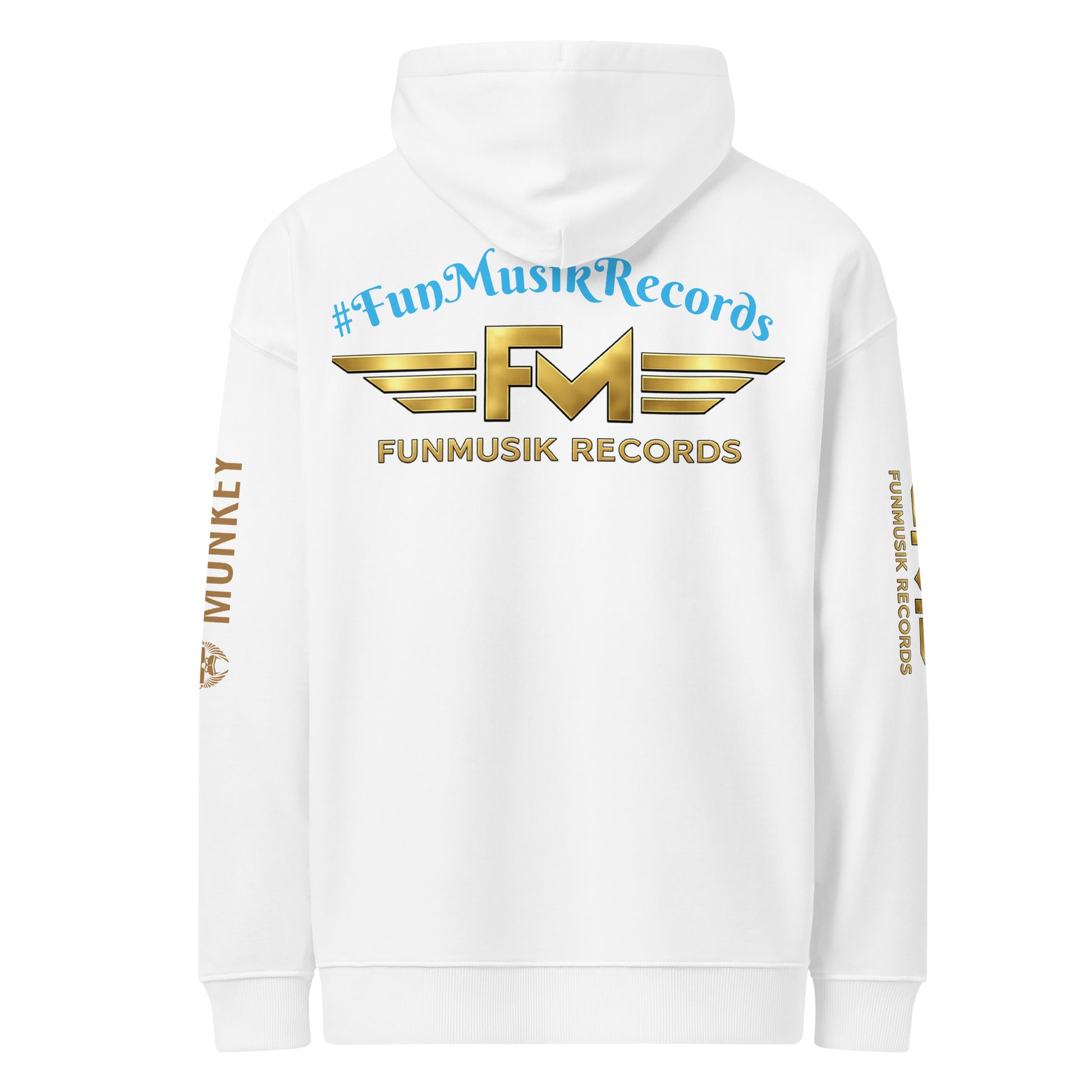 Unisex Bio-Hoodie von Sportswear Iron Monkey 23, lockeres weißes Design, nachhaltiges Bio-Material, Rückenansicht, oversized Schnitt