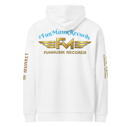 Unisex Bio-Hoodie von Sportswear Iron Monkey 23, lockeres weißes Design, nachhaltiges Bio-Material, Rückenansicht, oversized Schnitt
