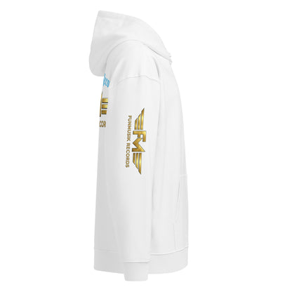 Weißer Unisex Bio-Hoodie von FMR × Jo Bergen, lockeres Oversized-Design, nachhaltige Sportbekleidung, Sportswear Iron Monkey 23