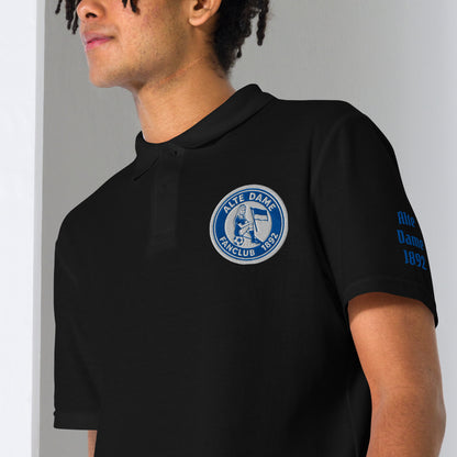 Unisex Piqué-Poloshirt der Marke Sportswear Iron Monkey 23 in Schwarz, mit Fanclub Alte Dame 1892 Logo, Nahaufnahme