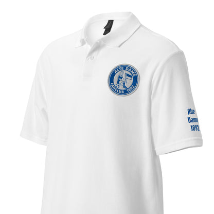 Unisex Piqué-Poloshirt der Marke Sportswear Iron Monkey 23 in Weiß mit Fanclub Alte Dame 1892 Logo, links vorne sichtbar