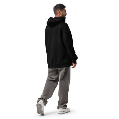 Schwarzweiser Unisex-Relax-Hoodie von Sportswear Iron Monkey 23, Rückenansicht, lockeres Oversized-Design, bequemer Streetwear-Look
