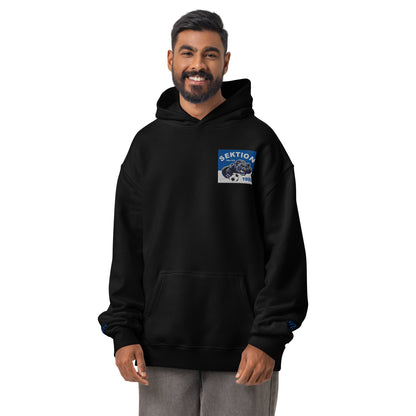 Schwarze Unisex-Relax-Hoodie von Sportswear Iron Monkey 23, frontansicht, oversized Schnitt, bequemes Design