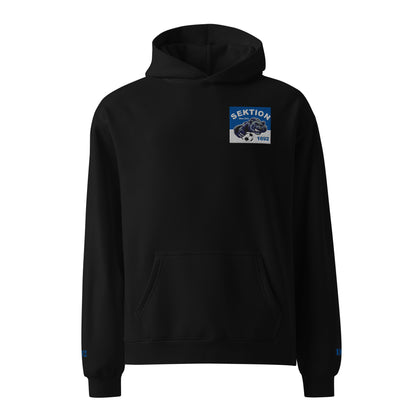 Schwarzer, lockerer Unisex-Hoodie von Sportswear Iron Monkey 23, vorne zu sehen, bequemes Relax-Design