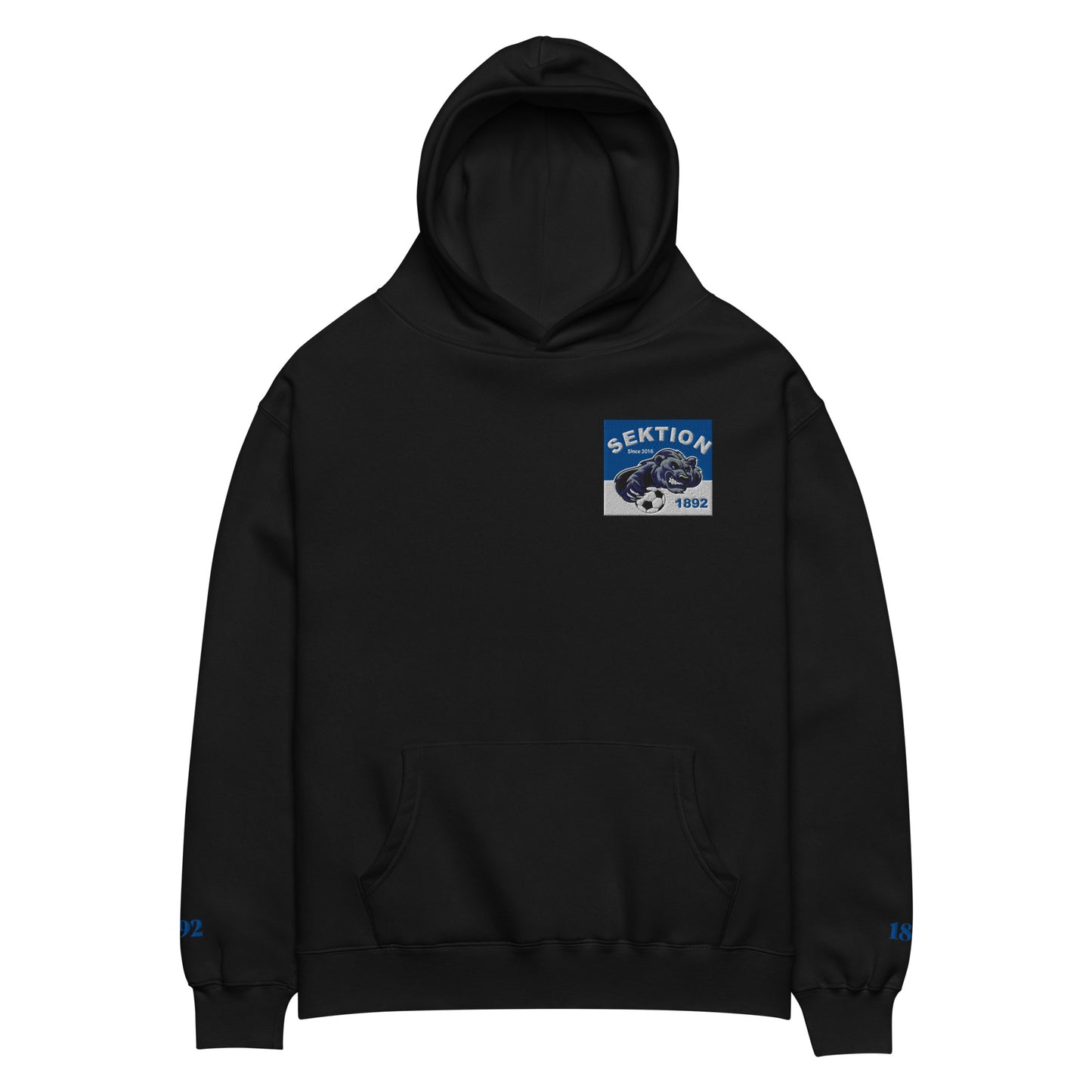 Schwarzer Unisex-Hoodie von Sportswear Iron Monkey 23, oversized, entspannte Passform, Frontansicht