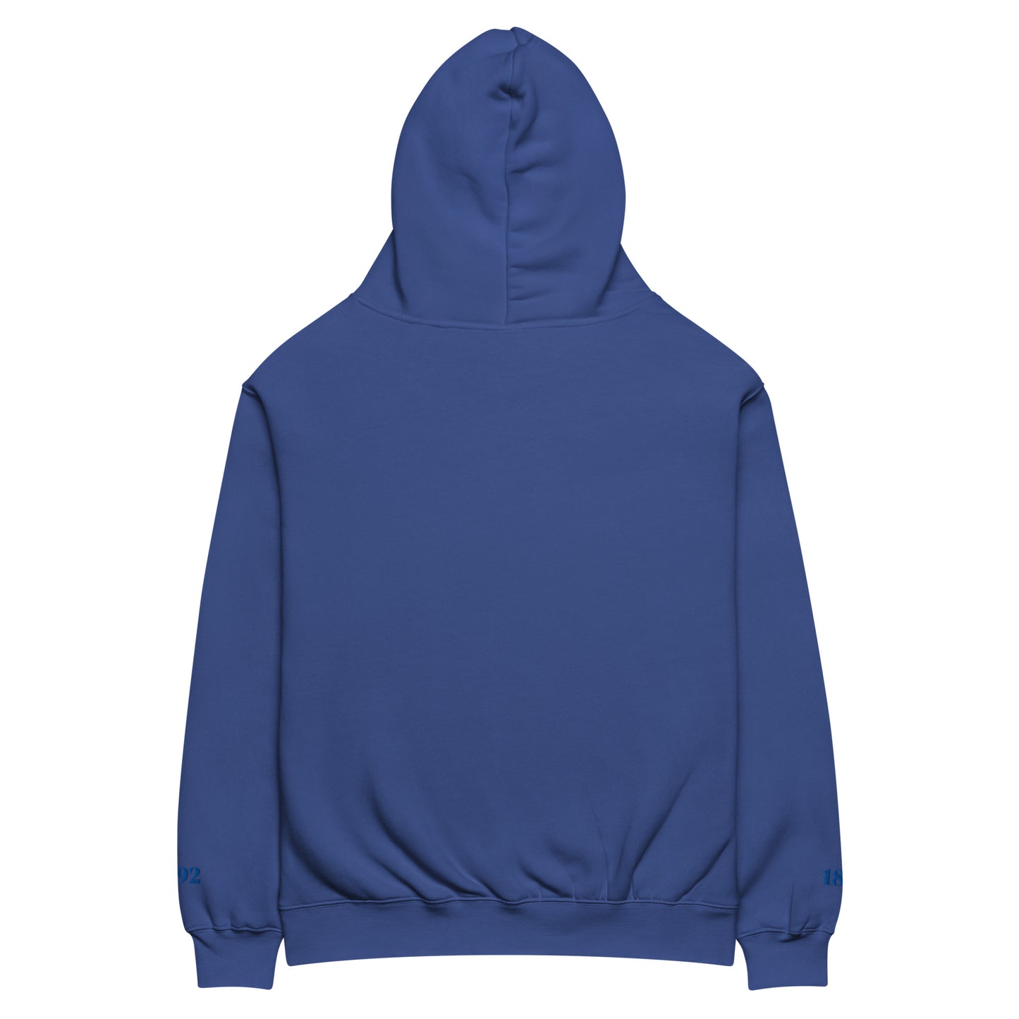 Unisex Oversized-Hoodie von Sportswear Iron Monkey 23 in Kobaltblau, entspannter Fit, Rückenansicht.