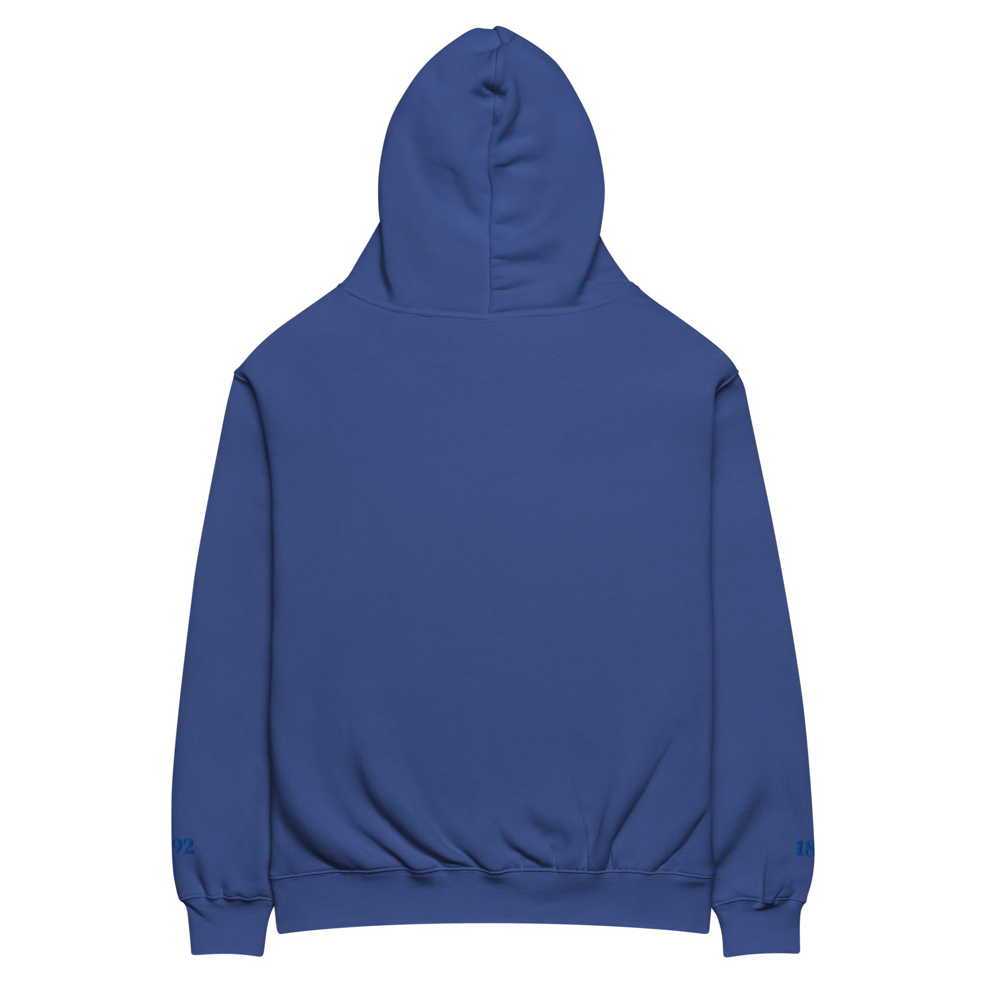 Unisex Oversized-Hoodie von Sportswear Iron Monkey 23 in Kobaltblau, entspannter Fit, Rückenansicht.