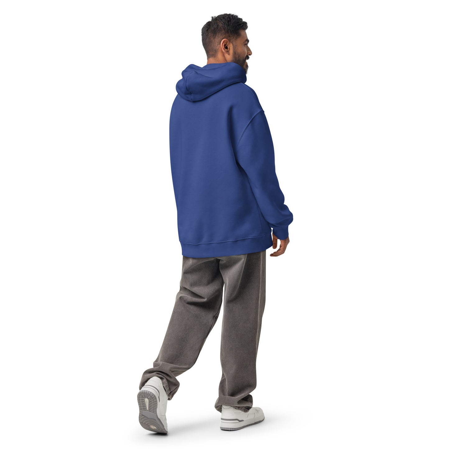 Unisex-Relax-Hoodie von Sportswear Iron Monkey 23 in Kobaltblau, große Passform, entspannter Stil, Rückenansicht