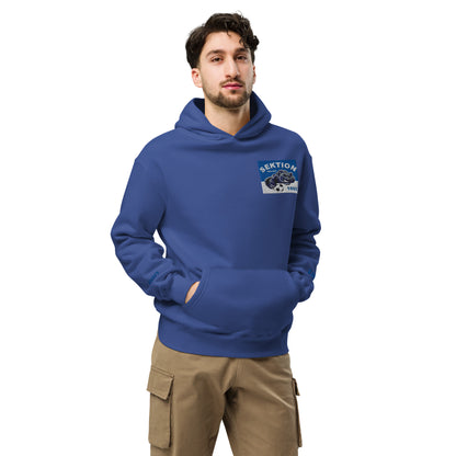 Unisex-Relax-Hoodie von Sportswear Iron Monkey 23 in Kobaltblau, lässiger Schnitt, vorne sichtbar.