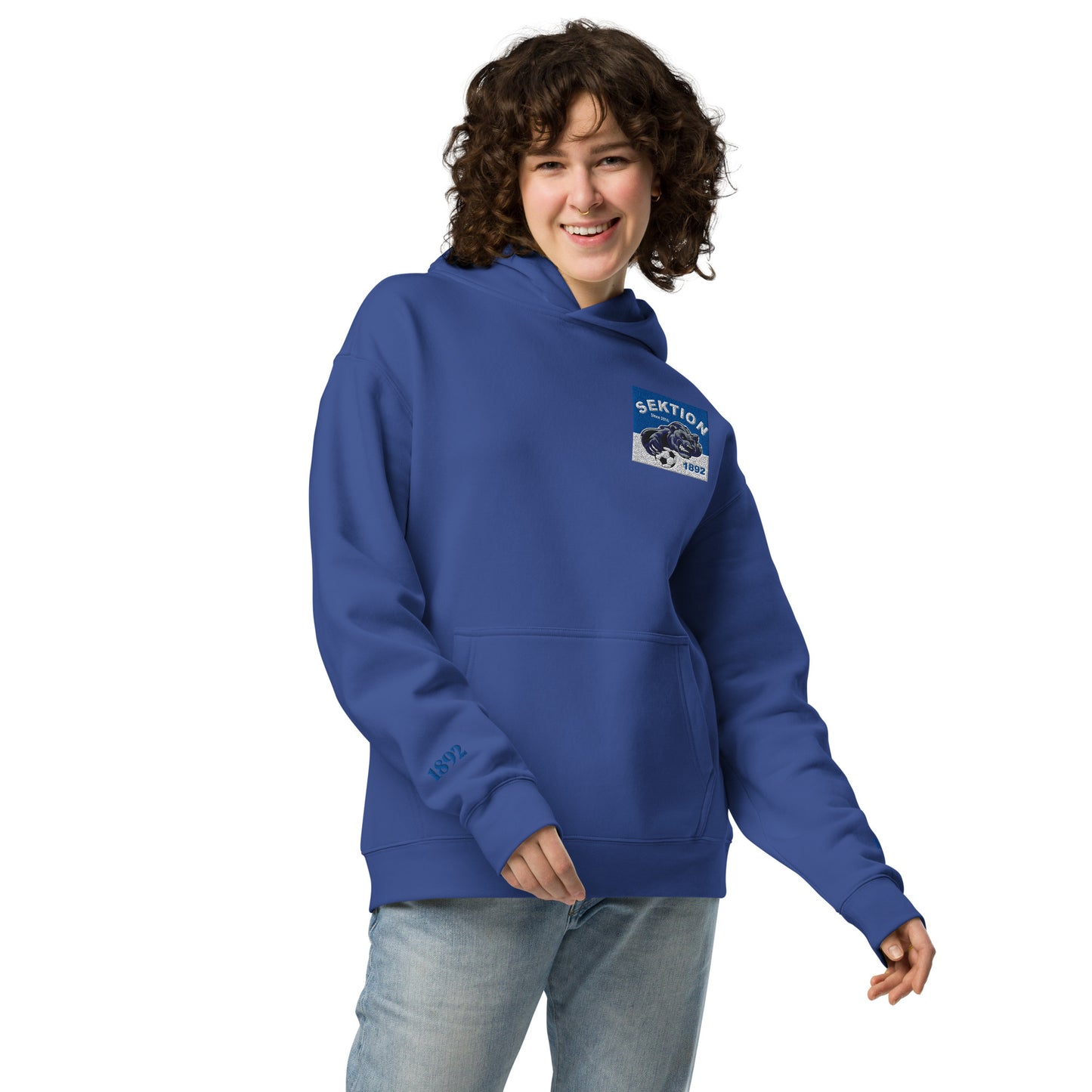 Unisex-Relax-Hoodie in Kobaltblau von Sportswear Iron Monkey 23, vorne sichtbar, lässiger Schnitt, weiches Material.