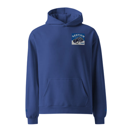 Unisex-Relax-Hoodie von Sportswear Iron Monkey 23 in Kobaltblau, vorne sichtbar, bequemes Oversized-Design für Männer und Frauen