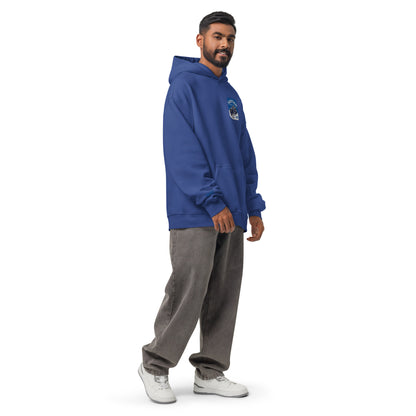 Unisex-Relax-Hoodie von Sportswear Iron Monkey 23 in Kobaltblau, rechte Frontansicht, oversize Passform, bequemer Casual-Look