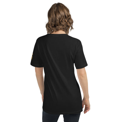 Unisex Monkey T-Shirt mit V-Ausschnitt, schwarzes Baumwoll-Shirt von Sportswear Iron Monkey 23, Rückansicht, kurze Ärmel, Regular Fit
