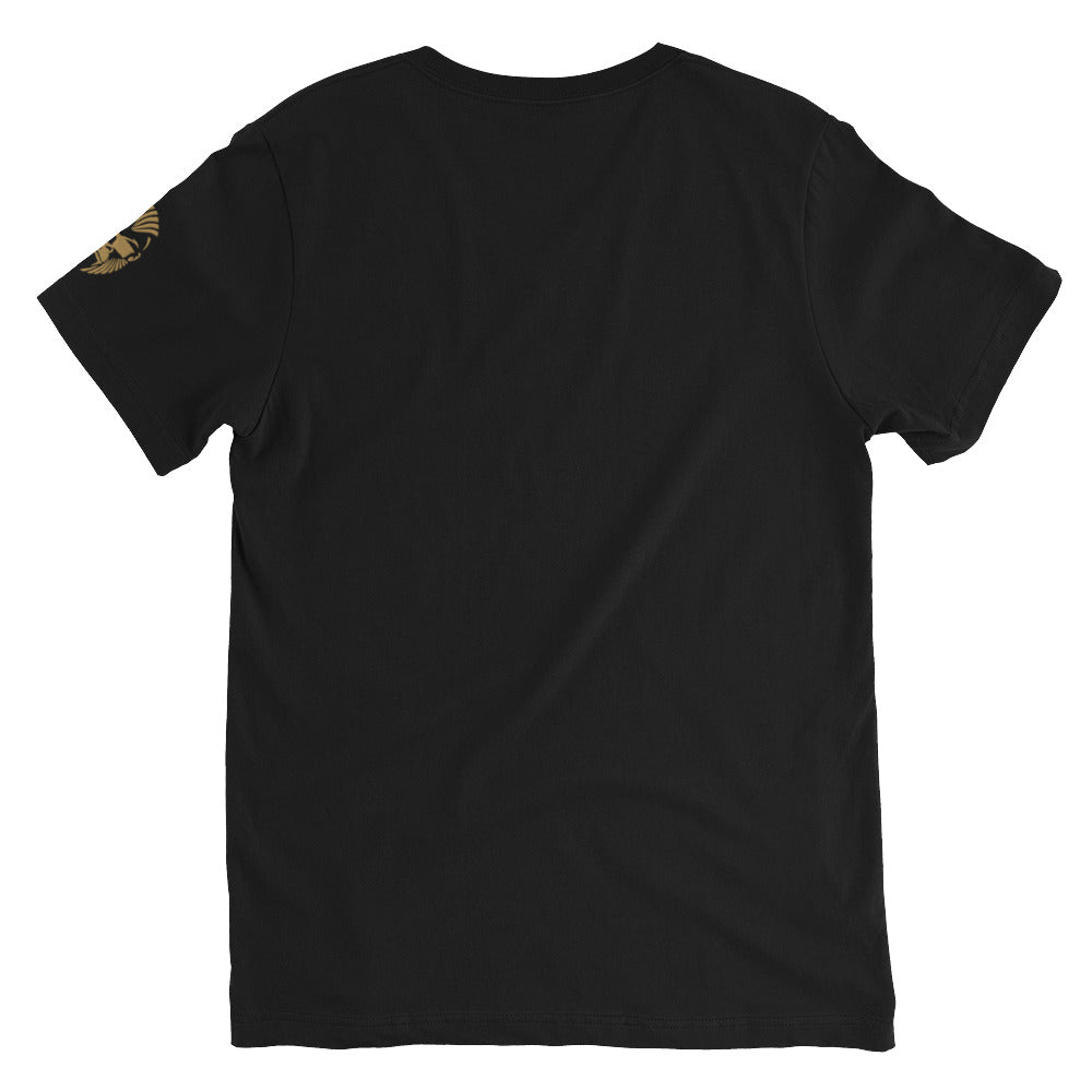 Unisex Monkey T-Shirt mit V-Ausschnitt, kurzarm, schwarzes Baumwollshirt, reguläre Passform, Rückseite mit Monkey-Logo von Sportswear Iron Monkey 23