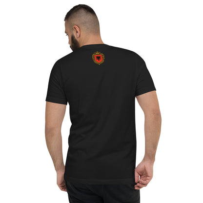 Unisex Kurzarm T-Shirt von Sportswear Iron Monkey 23, schwarzes Baumwoll-Shirt mit V-Ausschnitt, Rückenansicht, Regular Fit