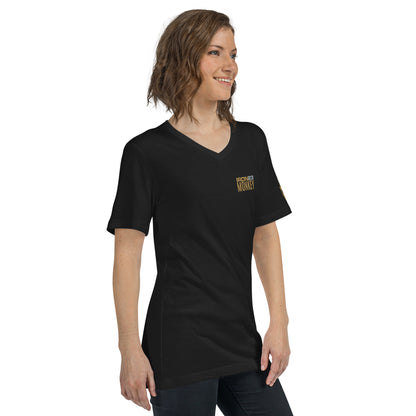 Unisex Monkey T-Shirt mit V-Ausschnitt, schwarzes Baumwoll-Shirt von Sportswear Iron Monkey, kurze Ärmel, Regular Fit, rechte Seitenansicht