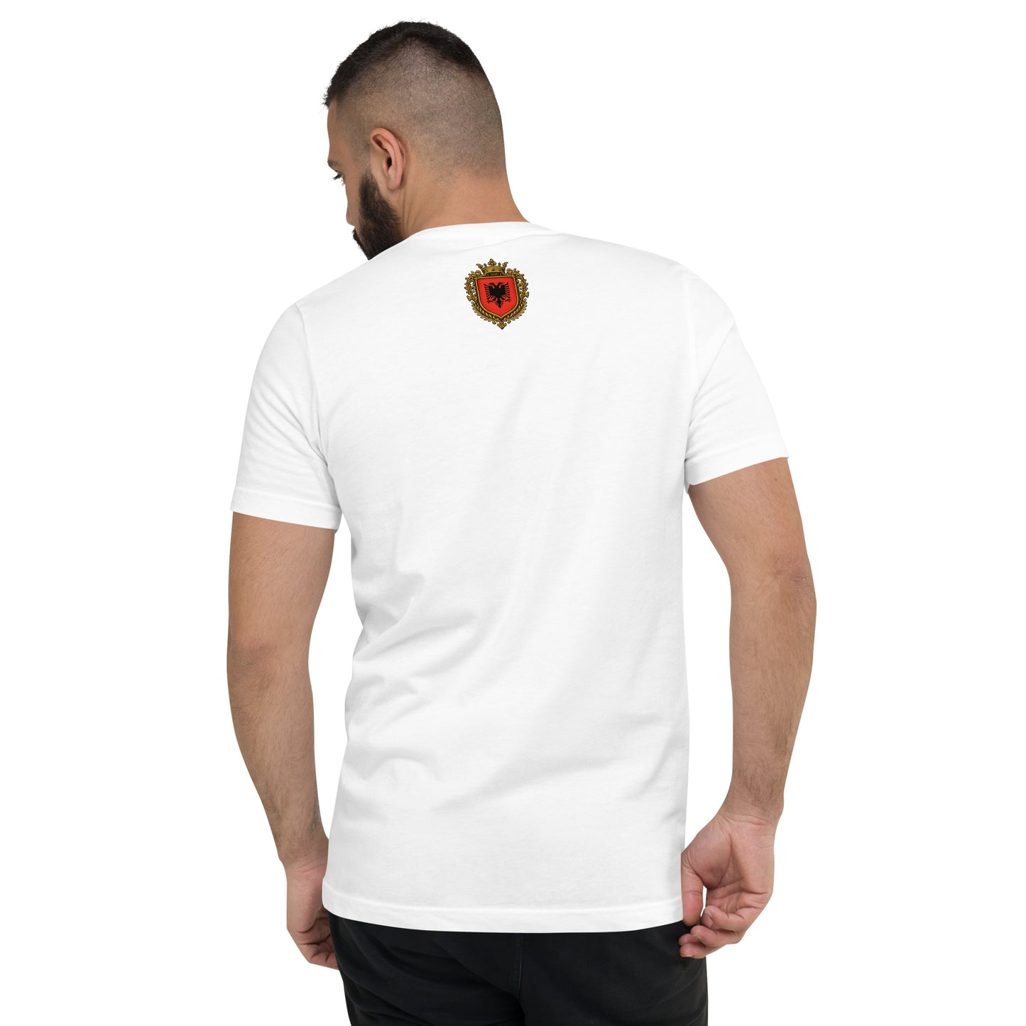 Unisex T-Shirt Kurzarm von Sportswear Iron Monkey 23, weiß, V-Ausschnitt, 100% Baumwolle, Rückenansicht, Regular Fit